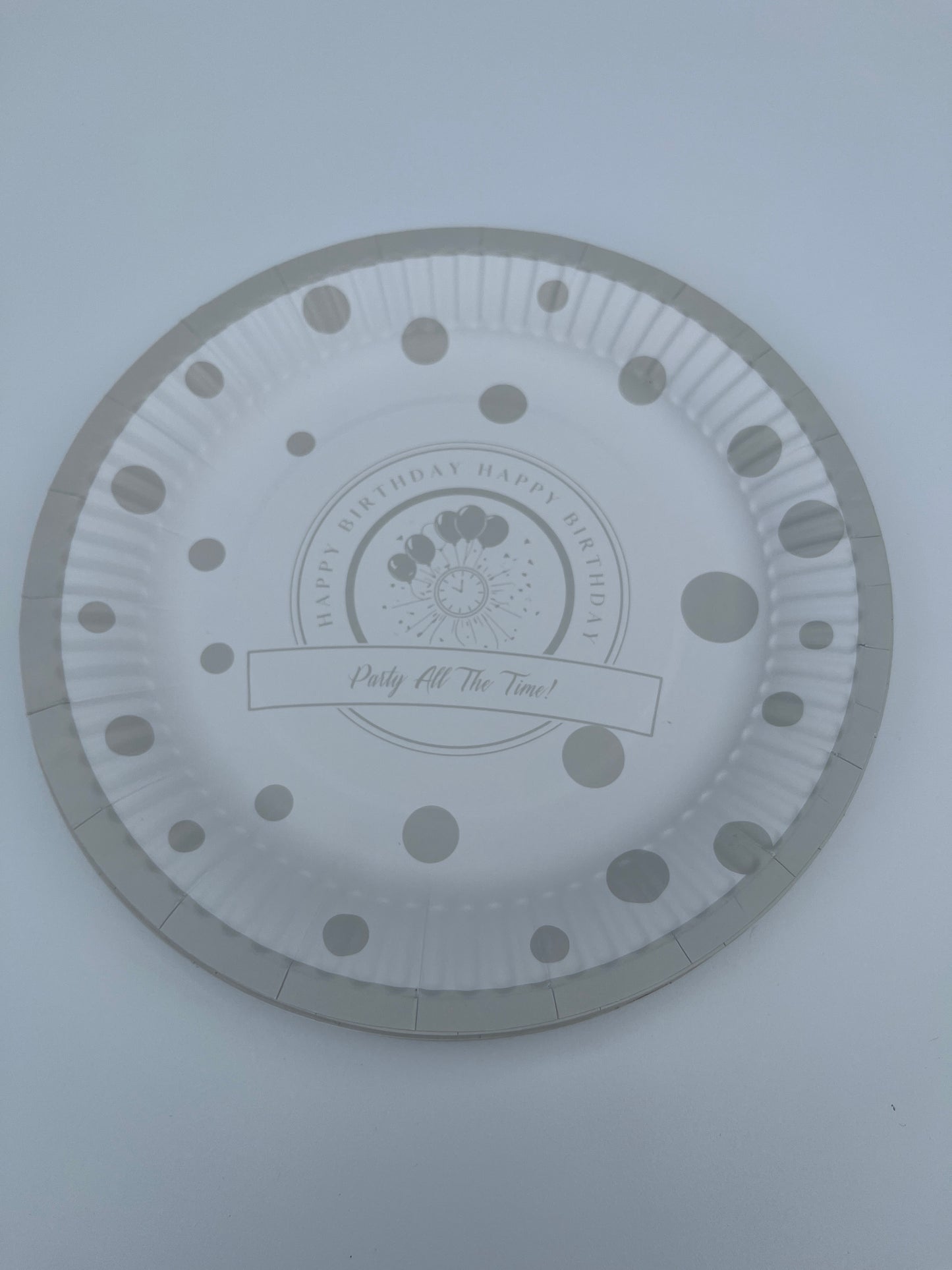 Disposable paper plate 7inch Happy Birthday SILVER Pack of 25pcs.