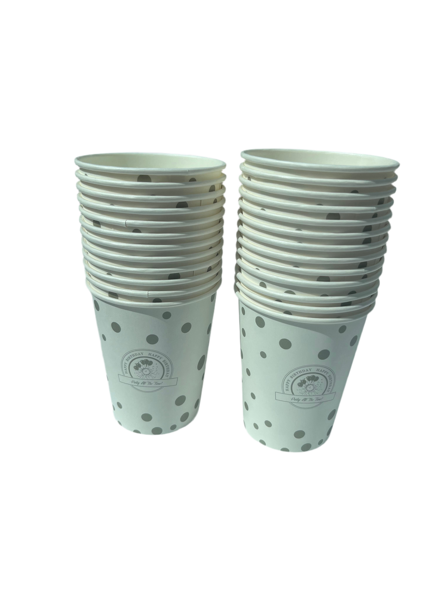 Disposable paper cups - Happy Birthday SILVER Pack 25pcs.