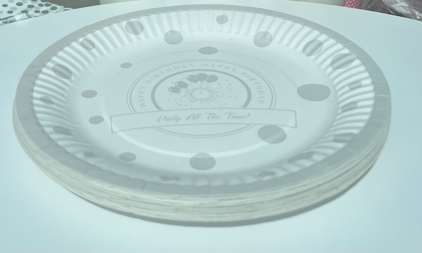 Disposable paper plate 7inch Happy Birthday SILVER Pack of 25pcs.