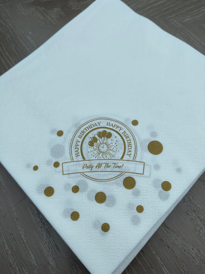 Disposable Napkins 33x33cm Happy Birthday GOLD Pack of 25pcs.