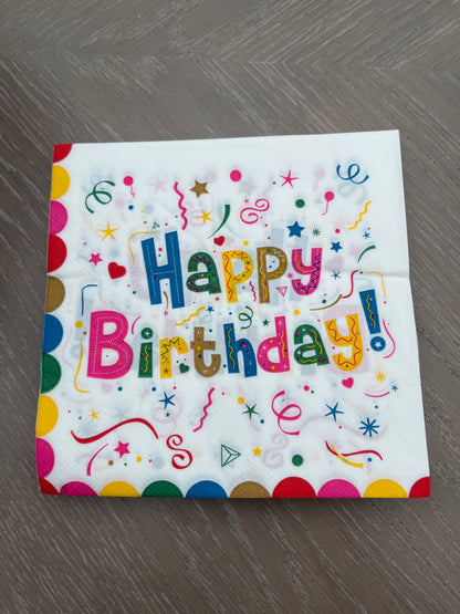 Disposable Napkins 33x33cm Happy Birthday Pack of 25pcs.