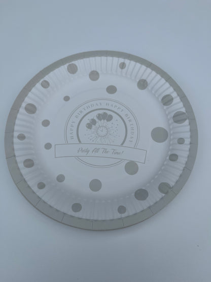 Disposable paper plate 7inch Happy Birthday SILVER Pack of 25pcs.