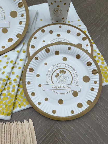 Disposable paper plate 7 inch Happy Birthday GOLD Pack of 25pcs.