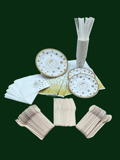 Disposable tableware 201 pcs - Premium GOLD / WHITE.