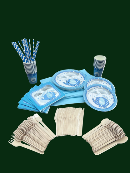 Disposable tableware 201 pcs - Baby Shower Blue.