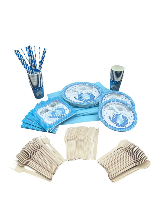Disposable tableware 201 pcs - Baby Shower Blue.