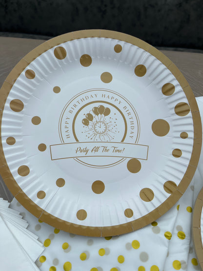Disposable paper plate 7 inch Happy Birthday GOLD Pack of 25pcs.