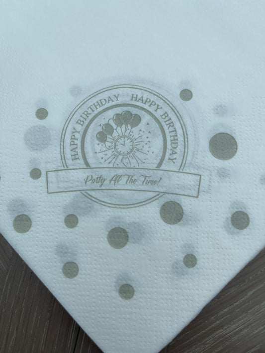 Disposable Napkins 33x33cm Happy Birthday SILVER Pack of 25pcs.