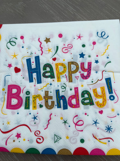 Disposable Napkins 33x33cm Happy Birthday Pack of 25pcs.