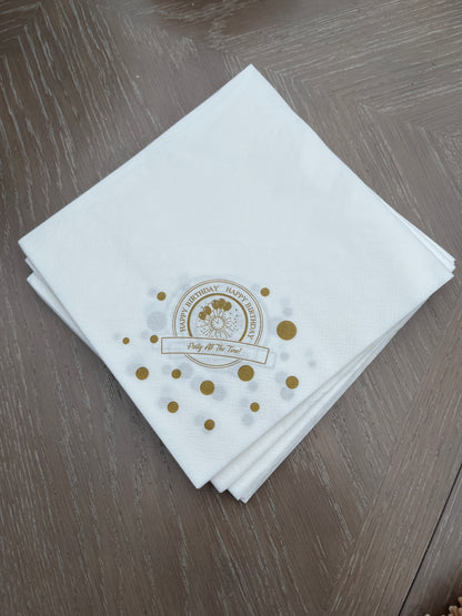 Disposable Napkins 33x33cm Happy Birthday GOLD Pack of 25pcs.