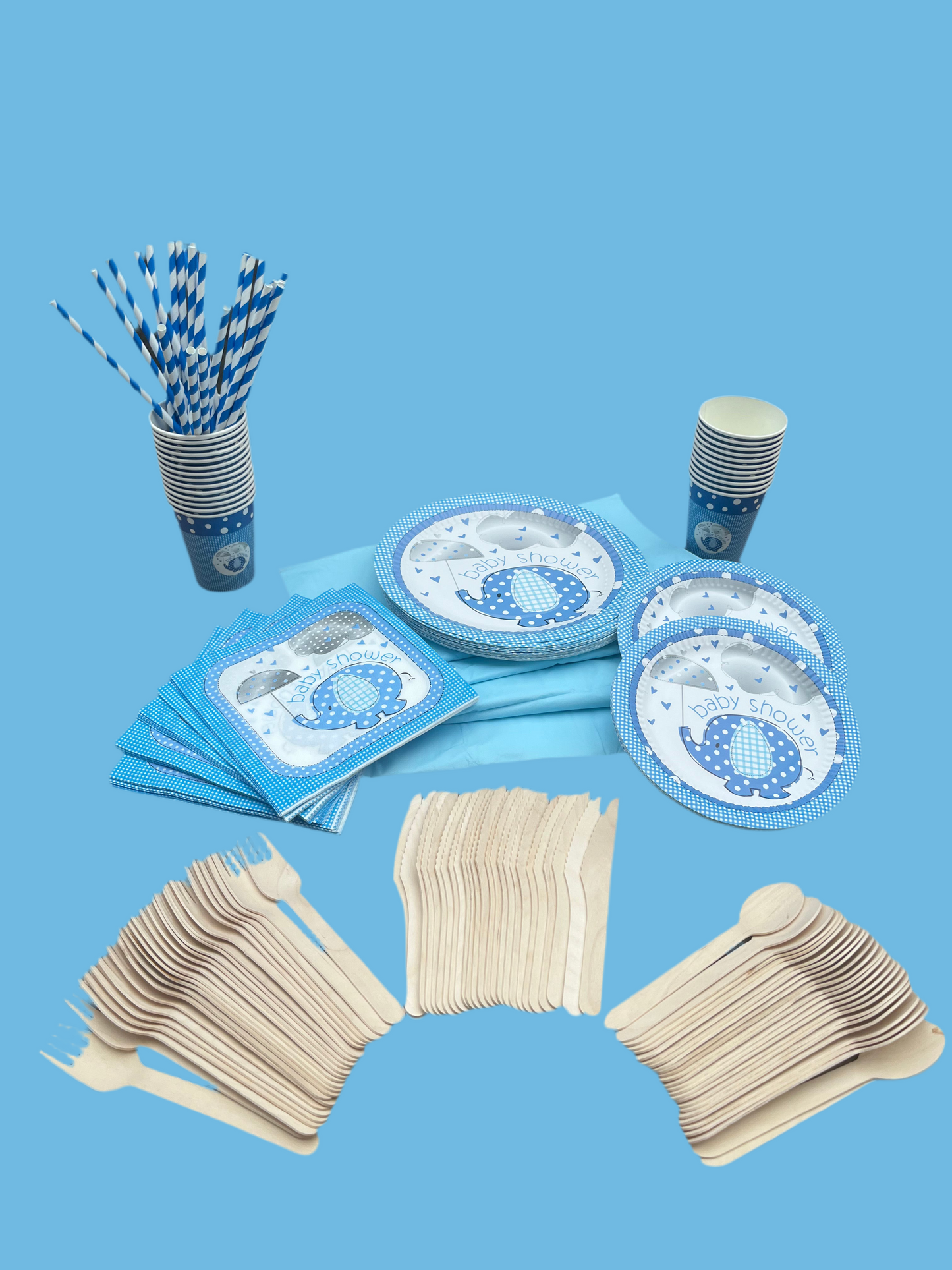 Disposable tableware 201 pcs - Baby Shower Blue.