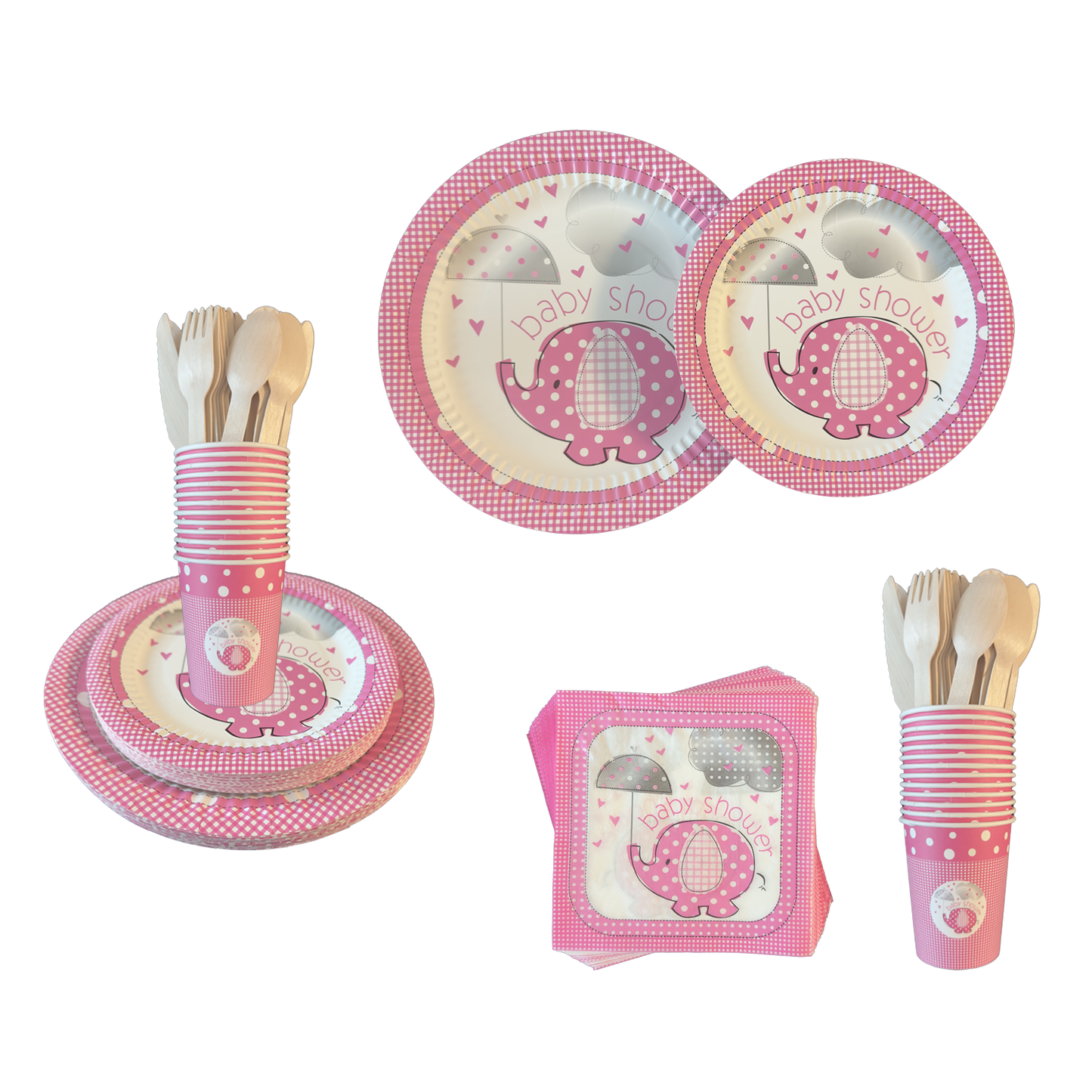 Disposable tableware 201 pcs - Baby Shower Pink.