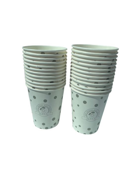 Disposable paper cups - Happy Birthday SILVER Pack 25pcs.