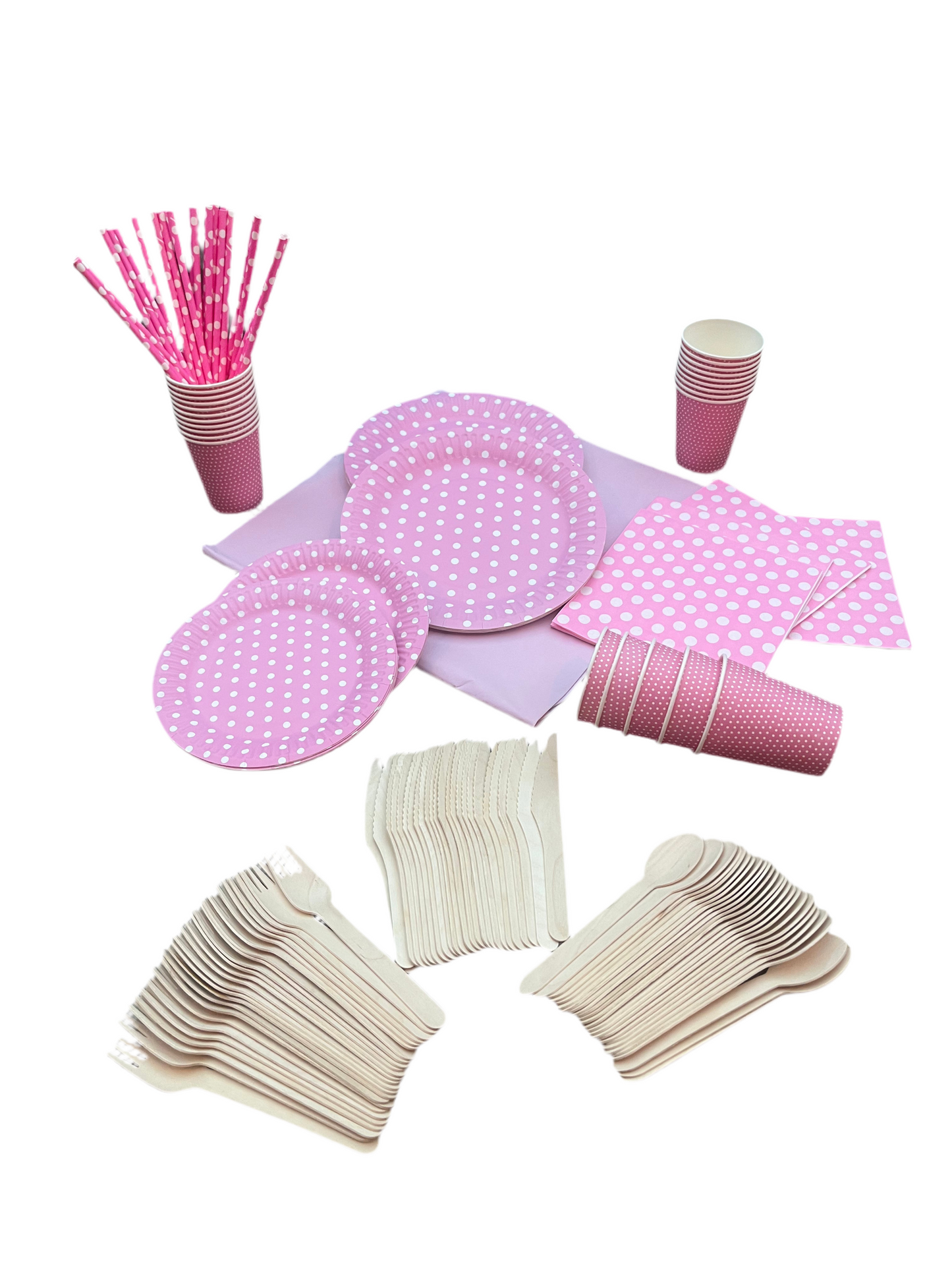 Disposable tableware 201 pcs - Polka Dots Pink.