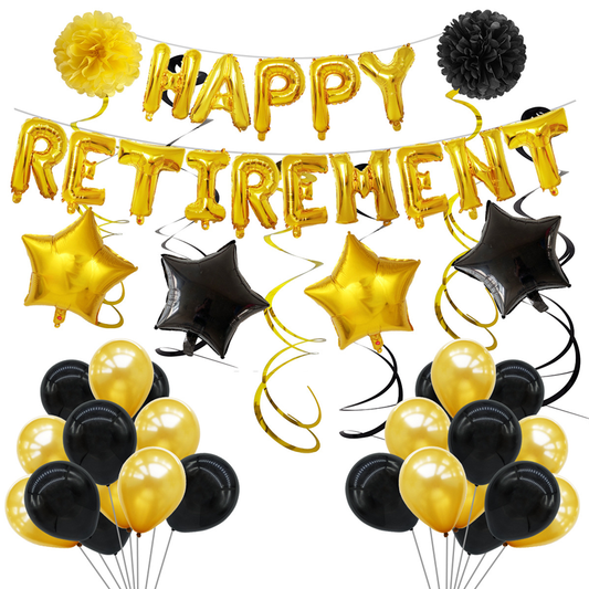 Happy retirement balloons set - premium GOLD.
