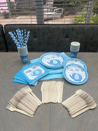 Disposable tableware 201 pcs - Baby Shower Blue.