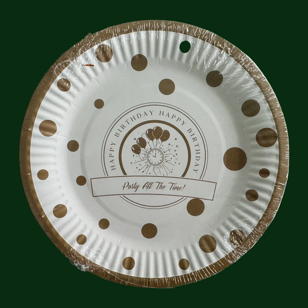 Disposable paper plate 7 inch Happy Birthday GOLD Pack of 25pcs.