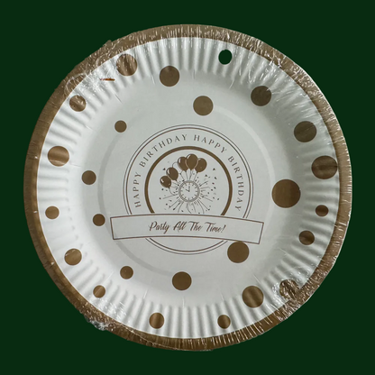 Disposable paper plate 7 inch Happy Birthday GOLD Pack of 25pcs.