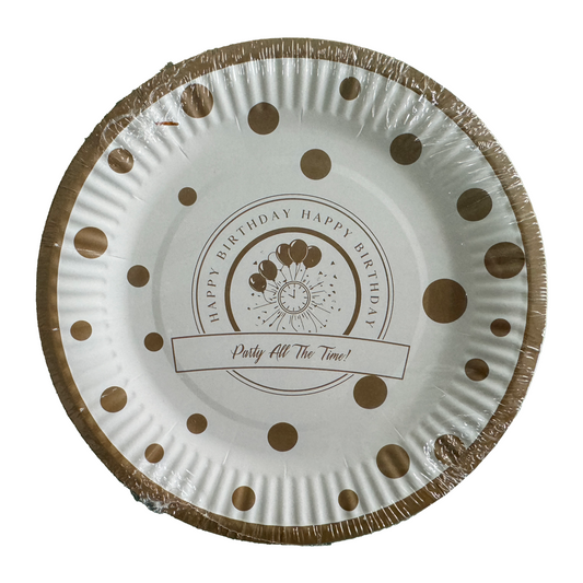 Disposable paper plate 7 inch Happy Birthday GOLD Pack of 25pcs.