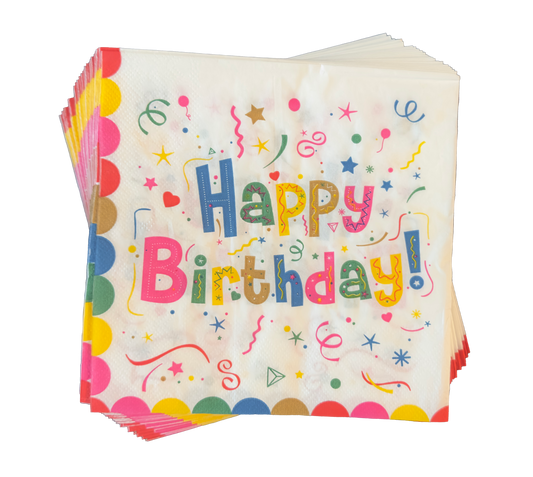 Disposable Napkins 33x33cm Happy Birthday Pack of 25pcs.